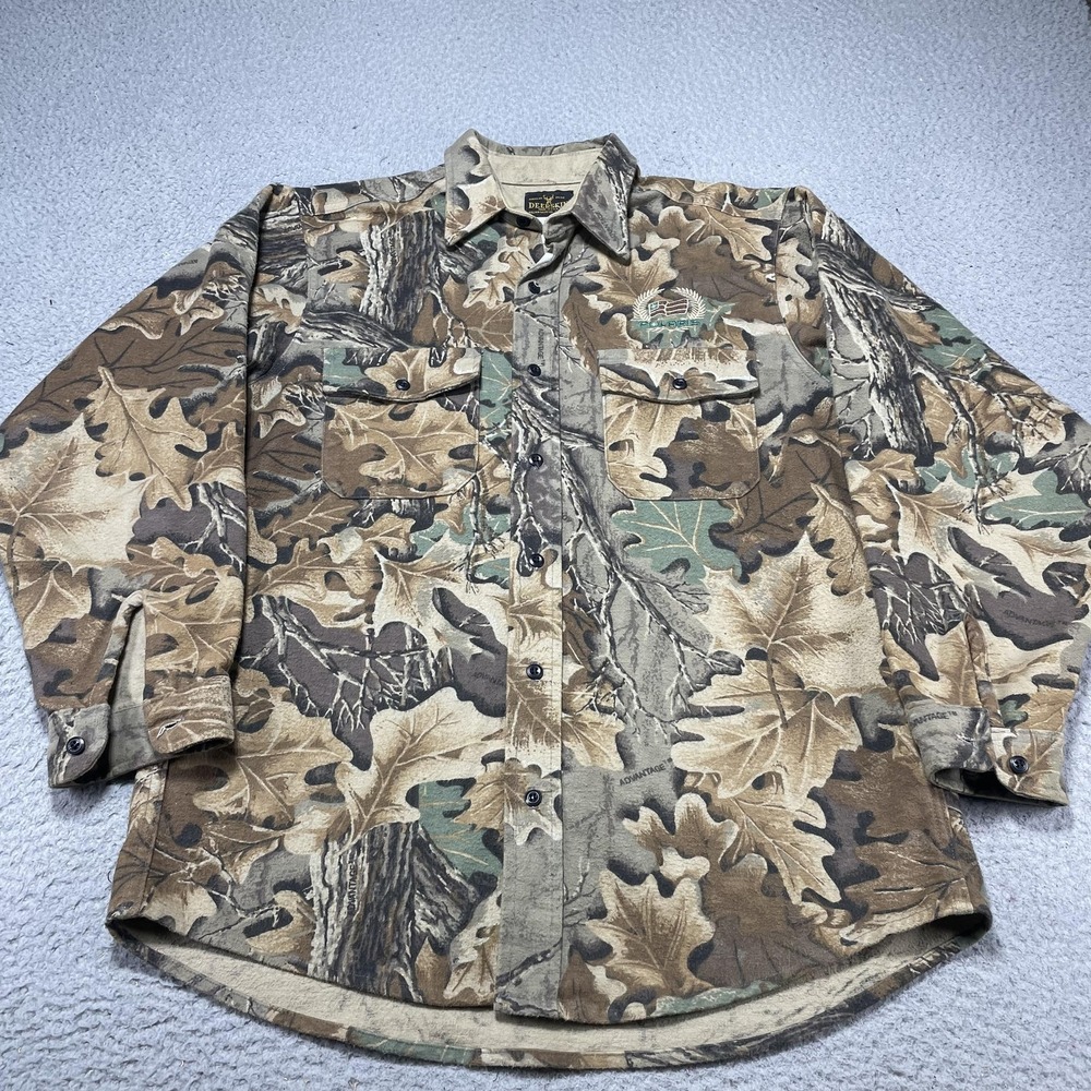 Deerskin Shirt‎ Mens Large Camo Flannel Button Front Polaris USA Hunting